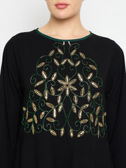 Handwork Detailing Black Abaya with Black Hijab