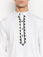 Embroidery Details Solid Mens White Kurta