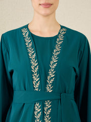 Embroidered 2 Pieces Shrug Set Abaya with Matching Scarf