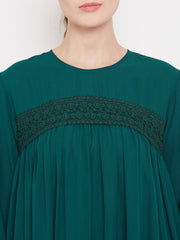 Green Lace work Abaya for Women with Black Georgette Scarf