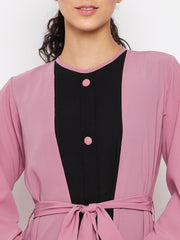 Puce Pink Abaya for Women with Black Georgette Scarf
