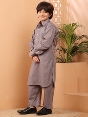 Grey Pathani Kurta Pajama Set for Kids Boys