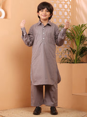 Grey Pathani Kurta Pajama Set for Kids Boys
