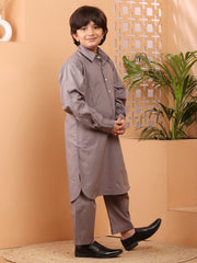 Grey Pathani Kurta Pajama Set for Kids Boys