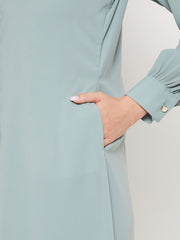 Front Open Sea Green Abaya Burqa With Black Hijab