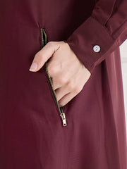 Front Open Maroon Abaya/Burqa with Black Georgette Hijab