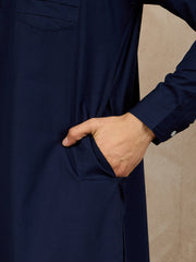 Blue Cotton Kurta and White Pajama Set for Men