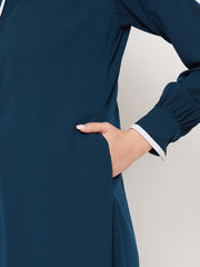 Teal Abaya for women with Black Georgette Scarf