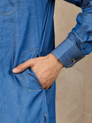 Blue Denim Pathani Kurta Pajama Set for Men