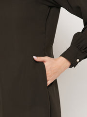 Front Open Olive Green Abaya Burqa With Black Hijab