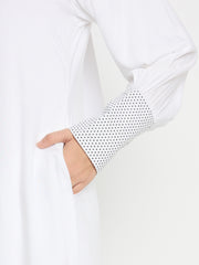 Women Front Open Rayon White Abaya for Umrah/Hajj with Black Hijab