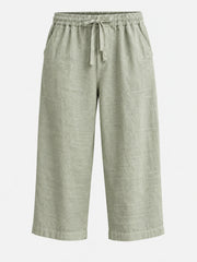 Sage Green Loose Linen Shorts for Men – Cropped Casual Wear trousers