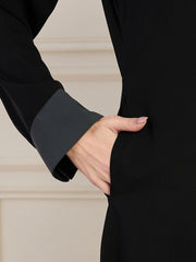 Front-Open Black Abaya with Black Georgette Hijab