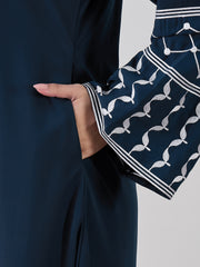 Front Open Kefiyyeh Embroidered Abaya/Burqa with Black Georgette Hijab