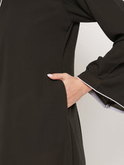 Olive Green Abaya for women with Black Georgette Scarf