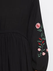 Black Embroidery Work Abaya for Women with Black Georgette Scarf