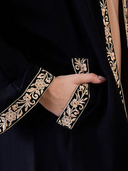 2 Piece Set Embroidered Shrug Abaya with Black Georgette Hijab