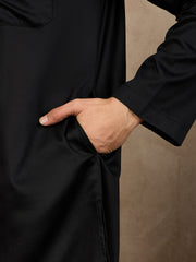 Black Cotton Kurta and Pajama Set for Men