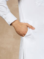 White Cotton Pathani Kurta Pajama Set for Men