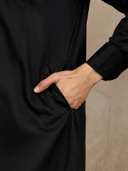 Black Cotton Pathani Kurta Pajama Set for Men