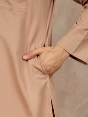 Beige Mandarin Collar Cotton Kurta For Men