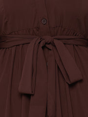 Frilled Brown Abaya/Burqa For Women With Belt and Black Hijab