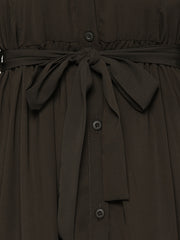 Frilled Olive Green/Abaya Burqa For Women With Belt and Black Hijab