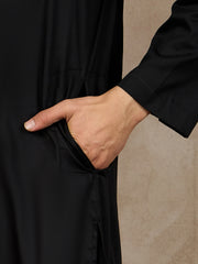 Black Cotton Kurta and White Pajama Set for Men