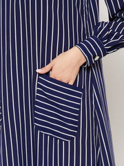 Blue Striped Abaya for Women with Black Georgette Hijab