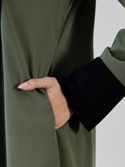 Front Open Green Abaya with Black Georgette Hijab