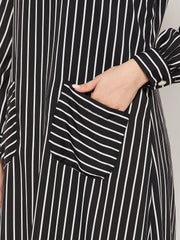 Striped Abaya for Women with Black Georgette Hijab