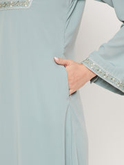 Embroidery  Abaya with Black Georgette Hijab