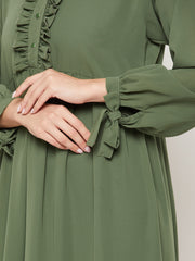 Green Abaya for Women with Black Georgette Scarf