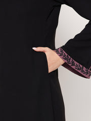 Black Embroidery Work Front Open Abaya for Women with Black Georgette Scarf