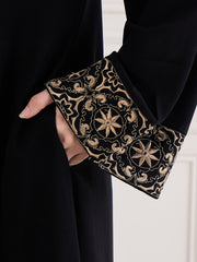 2 Piece Embroidery Shrug Set Abaya with Georgette Black Hijab