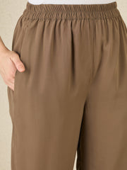 Front Open Khaki(Oat) Solid Co-Ord Set for Women