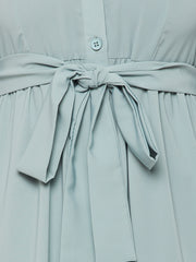 Frilled Sea Green Abaya/Burqa For Women With Belt and Black Hijab