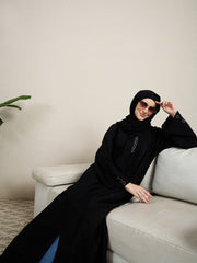 Black Abaya Button Detailing Burqa with black Scarf