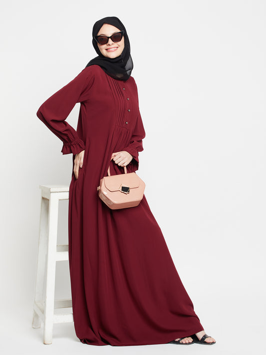 Clearance Sale: Maroon ALine Abaya for Women with Black Georgette Hijab