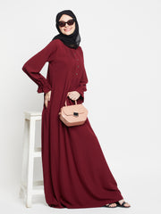 Clearance Sale: Maroon ALine Abaya for Women with Black Georgette Hijab