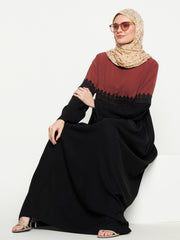 Lace Design Abaya with Black Georgette Hijab