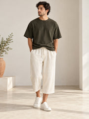 Off White Loose Linen Shorts for Men – Cropped Casual Wear trousers