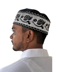 Men's Black Cotton Embroidered Prayer Kufi Cap