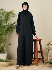 Black Jersey Abaya for Women with Black Georgette Hijab