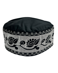 Men's Black Cotton Embroidered Prayer Kufi Cap