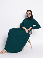 Bottle Green Abaya for Women with Black Georgette Hijab
