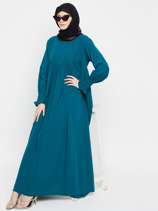 A-Line Abaya Dress for Women with Black Georgette Hijab