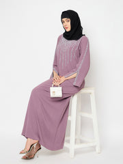 Pink Handwork Abaya with Black Hijab for Women