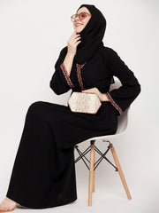 Black Embroidery Abaya Dress with Black Georgette Hijab