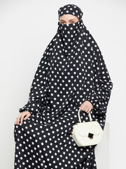 Polka Printed One Piece Free Size Jilbab for Women